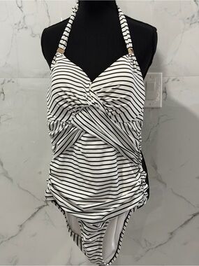 Victoria's Secret the unforgettable Black and White Striped One-Piece Swimsuit M